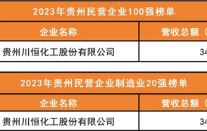 喜訊：川恒股份榮登2023年“貴州民營(yíng)企業(yè)100強(qiáng)榜單”、“貴州民營(yíng)企業(yè)制造業(yè)20強(qiáng)榜單”